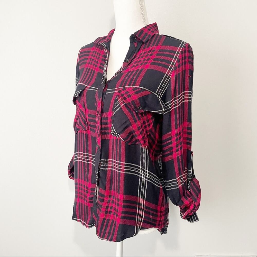 Zara black red plaid button down top size small flannel grunge - Picture 5 of 9